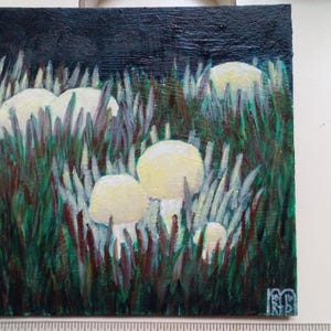 Pintura Original acrílico cogumelos brilhantes Pintura de arte Pintura original cogumelos na grama