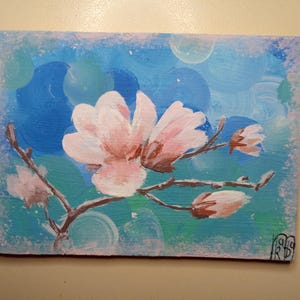 ACEO Origineel schilderij Art ACEO-kaarten Aceo-acrylschilderij Aceo klein origineel schilderij 2,5 x 3,5 in magnoliabloemen