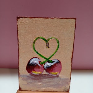 Pintura de arte original de ACEO flores de cerezo Arte ACEO tarjetas pintura acrílica pequeña pintura original 2.5X3.5 in amor de cereza