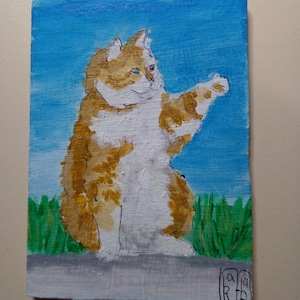 ACEO Pintura original Arte ACEO tarjetas Aceo pintura acrílica Aceo pequeña pintura original 3.5X2.5 in pintura gato