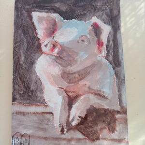 ACEO Pintura original Arte ACEO tarjetas Aceo pintura acrílica Aceo pequeña pintura original 3.5X2.5 in pintura granja cerdo