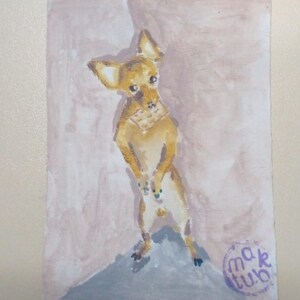 ACEO Dipinto originale d'arte cane Carte originali Aceo dipinto acrilico piccolo dipinto originale 3,5 in X2,5 in toy terrier il mio biscotto