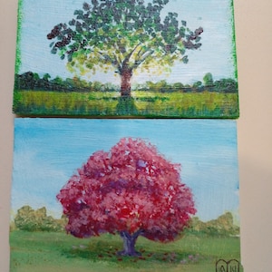 ACEO  set Original painting tree of life sky light Sunrise Art ACEO Two cards  acrylic painting small original painting 2.5X3.5 in