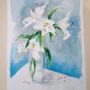 Dipinto originale ad acquerello gigli Dipinto d'arte Dipinto originale fiore