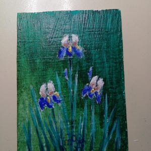 ACEO Pintura acrílica original íris Arte ACEO cartões Aceo pintura acrílica Aceo pequena pintura original 3,5X2,5 em íris flores