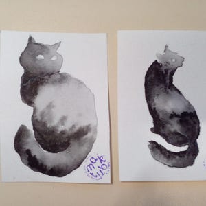 Black Cat ACEO Art: Original Watercolor Painting Set (3.5x2.5 in, Unframed)
