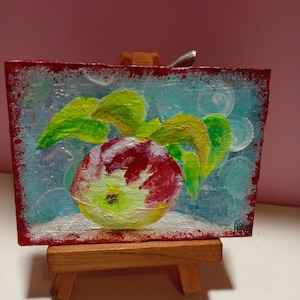 ACEO Pintura original Arte ACEO tarjetas pintura acrílica pequeña pintura original 2.5X3.5 in manzana