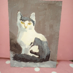 Peinture acrylique originale Peinture d'art Peinture originale chat des rues noir et blanc