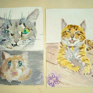 Conjunto ACEO Pintura original gato y hámster Arte ACEO Dos tarjetas Pintura acrílica Aceo Pintura original pequeña Aceo 3,5 X 2,5 pulgadas pintura