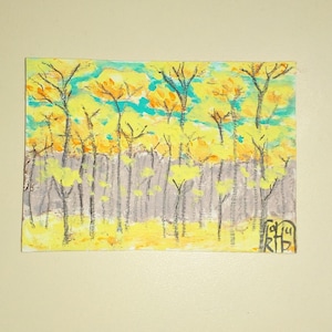 ACEO originele kunst schilderij herfst kunst ACEO kaarten Aceo acrylschilderij Aceo klein origineel schilderij 2,5 x 3,5 in landschap bosbomen