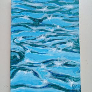Pintura original de ACEO Arte Tarjetas ACEO Pintura acrílica Pintura original pequeña 2.5X3.5 in Azul luz del sol del mar