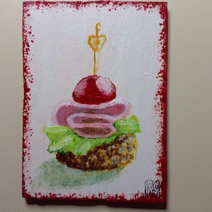 Art ACEO Original Karten Aceo Acrylbild Aceo kleines Originalgemälde 2.5X3.5 in Food Canape Snack