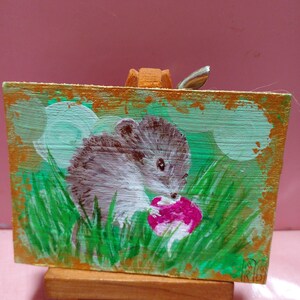 Peinture originale ACEO Art ACEO cartes peinture acrylique petite peinture originale 2,5 x 3,5 pouces en radis souris fond vert