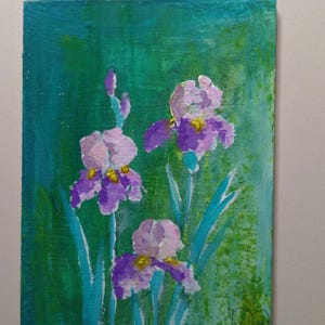 ACEO Dipinto originale Arte ACEO carte Aceo dipinto acrilico Aceo piccolo dipinto originale 2,5X3,5 pollici iris fiori