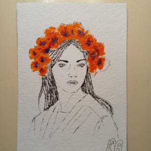 ACEO Pintura original Arte ACEO cartões Aceo pintura acrílica Aceo pequena pintura original 2,5X3,5 pol. Mulher ucraniana energia feminina poder