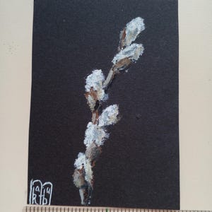 Pintura de arte original ACEO, salgueiros, cartões semi-abstratos, pintura a óleo pastel Aceo 3,5X2,5 em flores da primavera