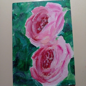 ACEO Originalgemälde Rose Art ACEO Karten Semi Abstrakte Acrylmalerei kleine Originalgemälde Blume rosa Rosen 90x60 cm