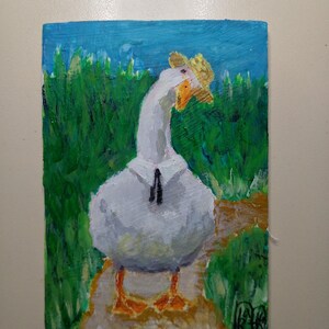 Pintura original de ACEO Arte Tarjetas de ACEO Pintura acrílica de ACEO Pintura original pequeña de ACEO 3,5 X 2,5 pulgadas Pintura de granja de gansos Pájaro