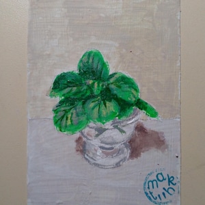 ACEO Original Art pintura flores Cartões originais Aceo acrílico pequeno 3,5X2,5 pol flores natureza morta em um vaso fundo cinza
