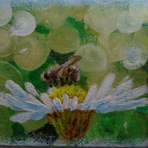 Pintura de arte original de ACEO abeja Tarjetas ACEO Pintura acrílica Pintura original pequeña 3,5 pulgadas X 2,5 pulgadas