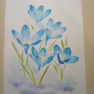 Dipinto originale ad acquerello crochi blu Dipinto d'arte Dipinto originale