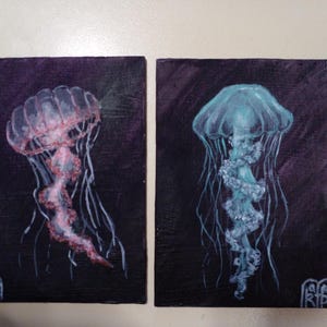 ACEO set Dipinto originale medusa Arte ACEO Due carte Aceo dipinto acrilico Aceo piccolo dipinto originale 3,5X2,5 in pittura