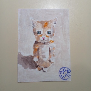 ACEO Pintura original gato Arte ACEO tarjetas Aceo pintura acrílica Aceo pequeña pintura original 3.5X2.5 in pintura