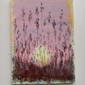 Pintura original de ACEO Arte Tarjetas de ACEO Pintura acrílica de ACEO Pintura original pequeña de ACEO 2.5X3.5 pulgadas Paisaje natural al atardecer