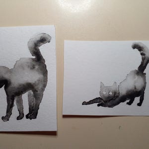 ACEO-Set Originalgemälde Schwarze Katze Kunst ACEO Zwei Karten semi Abstrakte Aquarellmalerei kleine Originalmalerei 2.5X3.5 in Malerei