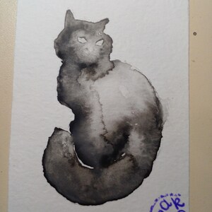 ACEO Originalgemälde Katze Art ACEO Karten Semi Abstrakte Aquarellmalerei Aceo kleines Originalgemälde 3.5X2.5 in painting Schwarze Katze