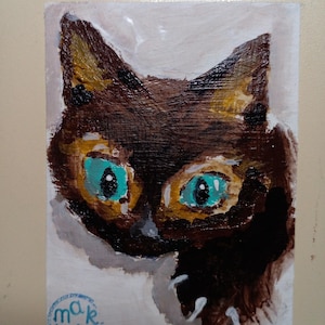 ACEO Dipinto originale gatto Arte ACEO carte Aceo dipinto acrilico Aceo piccolo dipinto originale 3,5X2,5 in pittura