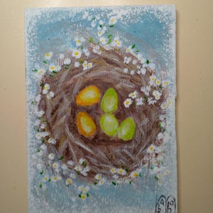 ACEO kleine Originale kleine Malerei 6X3.5 in Osternest