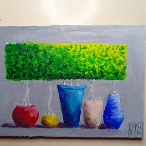 Peinture originale ACEO Art Cartes ACEO peinture acrylique petite peinture originale 2,5 X 3,5 dans des pots de fleurs de l'équipe de rêve motivant
