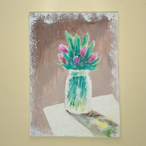 ACEO Origineel schilderij Art ACEO-kaarten Aceo acrylschilderij Aceo klein origineel schilderij 2,5 x 3,5 inch tulpen bloemen stilleven
