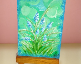 ACEO Original painting Art ACEO cards Aceo  acrylic painting Aceo small original painting 2.5X3.5 in muscari flowers