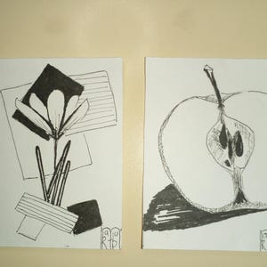 Zestaw ACEO Oryginalne malarstwo kwiaty Krokus Jabłko Sztuka ACEO Dwie karty grafika rysunek mały oryginalny obraz 3,5 cala X2,5 cala