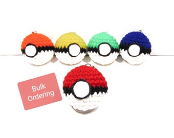 BULK PokeBall Keychain, Zipper Charm, Zipper Pull, Pokemon, Crochet, Stuffed Ball, All ages