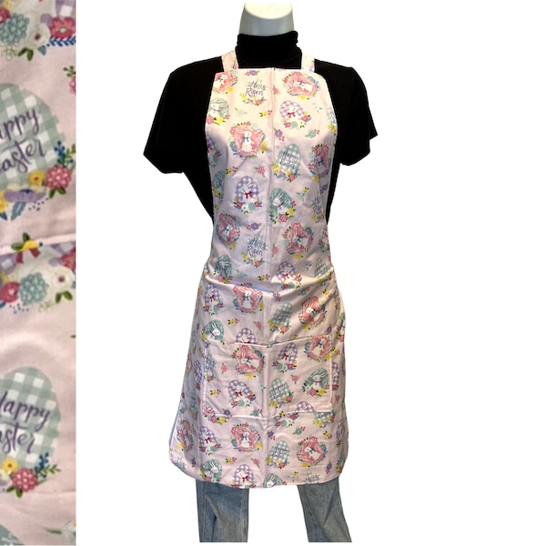 Easter He Is Risen Bunny Adult Apron Reversible Pastel Colors
