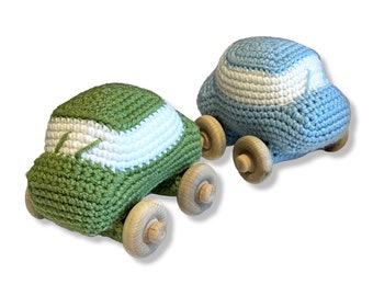 Rolling Toy Car Stuffy Soft Baby Toy Wooden Wheels Amigurumi