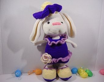 Hoppie The Bunny with Beret, Crochet Plushy, Easter Spring, Gift, Basket