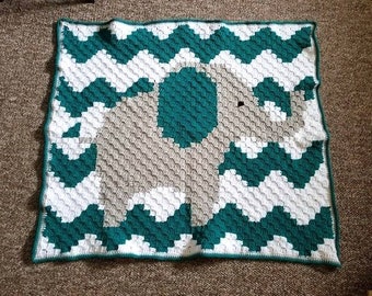 Elephant Chevron Crochet Blanket, Baby Shower, Made to Order
