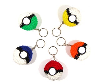 PokeBall Keychain, Zipper Charm, Zipper Pull, Pokemon, Crochet, Stuffed Ball, All agesBack To School