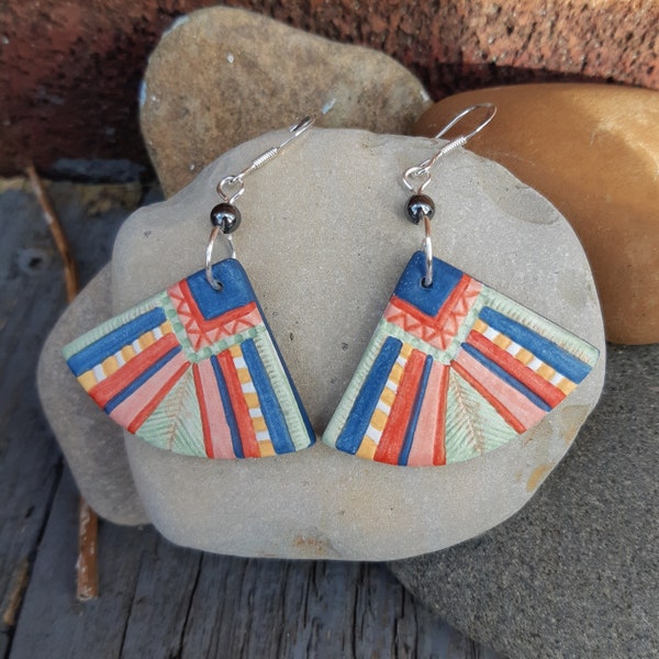boho earrings, handmade earrings, ceramic earrings, colourful earrings
