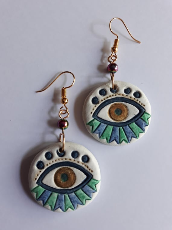 Boho Dangly Earrings, Evil Eye Earrings, Handmade Earrings, Ethnic Earrings