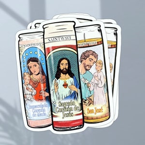 Jesus Mary Joseph candles, die cut sticker, Holy family, Saintwave, Mexican, glossy