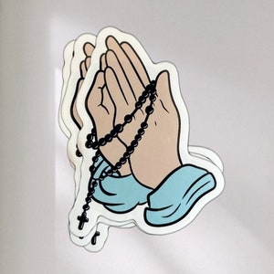 Rosary Praying Hands, die cut sticker, Catholic, to Jesus through Mary, Christianity, Bottle, Laptop, Saintwave, Catholic Stickers