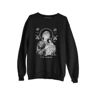 Unsere Liebe Frau von der immerwährenden Hilfe, katholisch, Rundhalsausschnitt, Unisex, Sweatshirt, Jungfrau Maria, Ikonographie, Trad, orthodox, traditionell, Saintwave