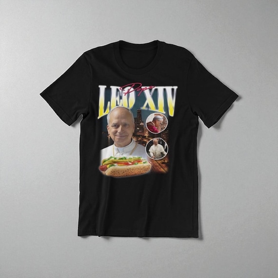 Pope Leo XIV, t-shirt, tees, Catholic, 90s, Saintwave, Pope, Chicago, Hot Dog, 90's design, Catholicism, 1990s, Hip Hop