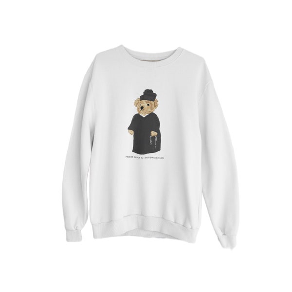 Priest Bear, Catholic shirt, Polo Bear parody, Crew Neck, Sweatshirt, Preppy, Yuppie, Trad, Orthodox, Saintwave, Catholic tee, Rosary, Teddy