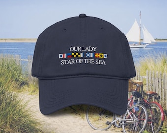 Our Lady Star of the Sea, Stella Maris, Catholic, dad hat, twill, yuppie, preppy, boating, sailing, old money, nautical, Saintwave